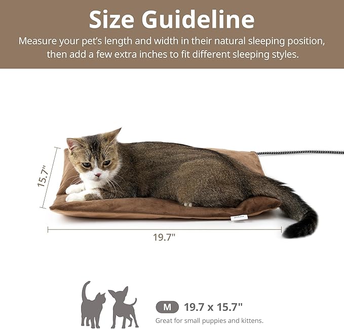 Outdoor Heated Cat Bed, Soft Pet Heating Pad with Steel-Wrapped Cord, Outside Pet Warmer for Feral Cats and Dogs, 19.7" x 15.7", 40 Watts