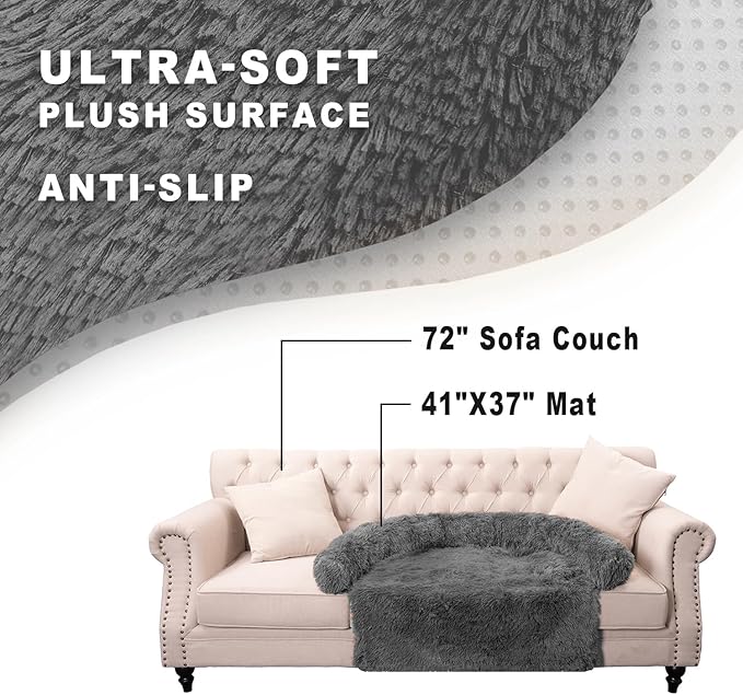 Calming Dogs/Cats Bed Mats, Dog Pad Washable Removable Couch Cover, Plush Long Fur Mat for Pets, Waterproof Lining, Perfect for Small, Medium and Large Dogs and Cats (Dark Gray, 41"x37")