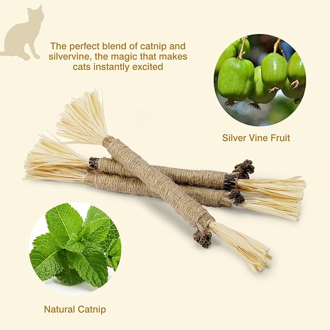 8 Pack Silvervine Sticks for Cats - Cat Chew Toy for Teeth Cleaning, Edible Matatabi Kitty Chew Sticks, Catnip Cat Toys for Indoor Cats