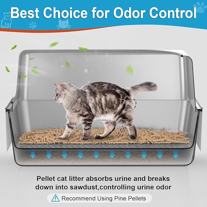 XL All Stainless Steel Sifting Litter Box with Lid,Sifting Cat Litter Box for Wood Pine Pellets,High Sides Sifter Litter Pan System,Odor Control,Easy to Clean,with Liners and Scoop