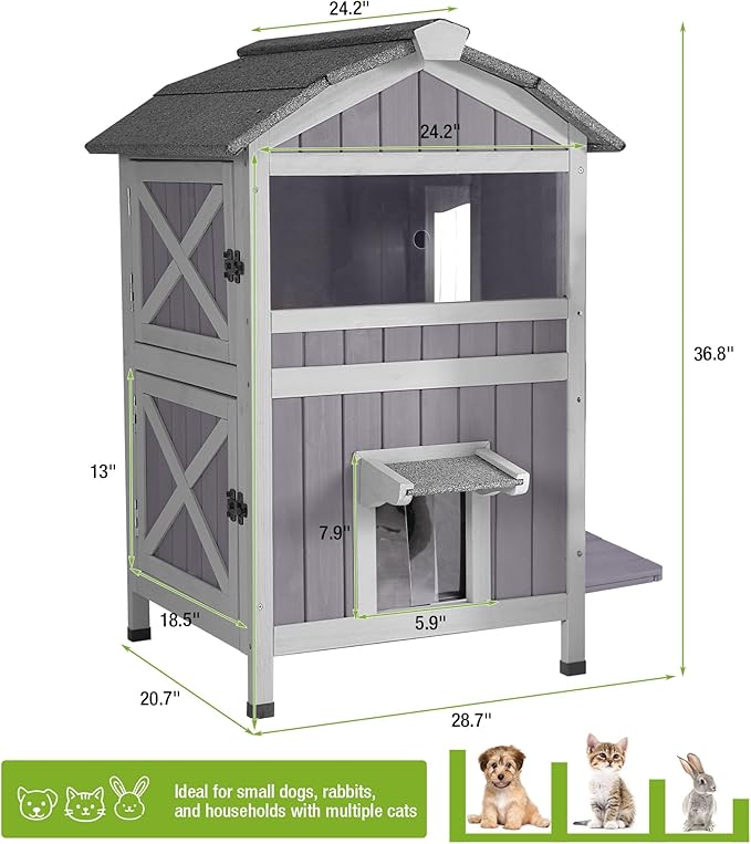 GUTINNEEN Outdoor Cat House Weatherproof, Feral Cat Shelter with Elevated Base, Large Acrylic Window, Movable Floor for Easy Clean
