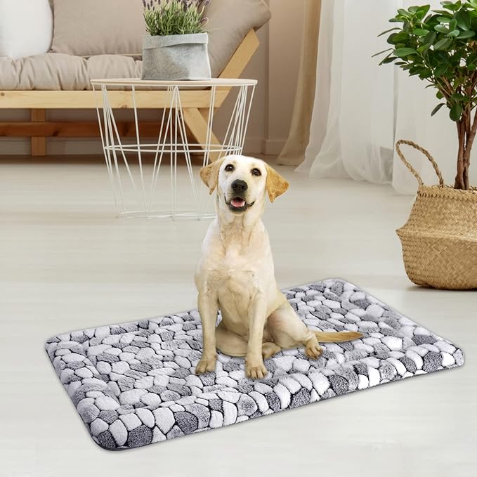 VANKEAN Dog Crate Pad Bed Mat Reversible (Warm & Cool), Soft Pet Sleeping Mat Dog Bed for Crate Suitable for Small to XX-Large Dogs and Cats, Machine Washable Crate Beds, Grey Stone Pattern