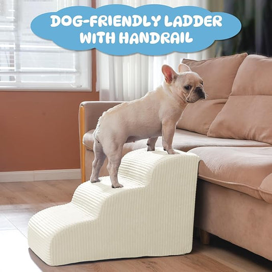 Dog Steps for Small Dogs, 3-Step Dog Ramp and Stairs for High Beds and Sofa, Non-Slip Pet Stairs for Small Cats, Removable and Easy to Clean Pet Stairs, Beige