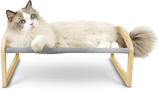 7 Ruby Road Elevated Cat Bed Cot with 2 Washable Covers, Wooden Cat Hammock Bed Chair, Modern Raised Pet Beds & Furniture for Indoor and Large Cats, Kitten, Dog, Puppy and Small Dogs
