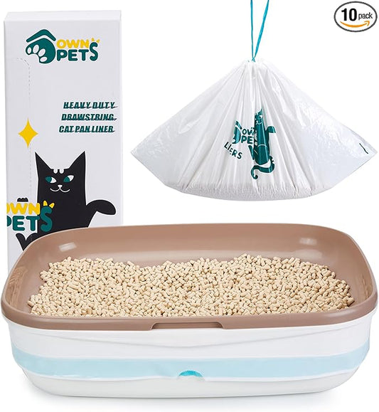 Ownpets Cat Litter Liners Large Extra Thick Cat Litter Bags Drawstring Liner Bags for Pet Cat Litter Box Tray, Unscented,10 Count 31"x 17"