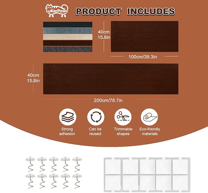 Cat Scratch Mat, Self-Adhesive Trimmable cat Scratch Furniture Protector for Couch, cat Scratch pad,cat Tree,DIY Climbing Carpet for Cat Tower Replacement Pads (Khaki, 78.7" x 15.8")