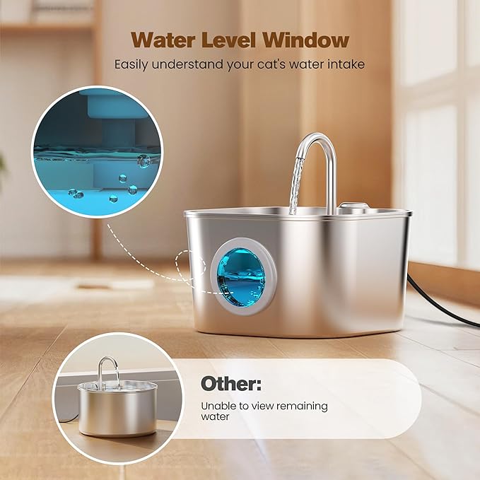 Cat Water Fountain Stainless Steel: Pet Fountains for Cats/Dog Indoor Automatic Waterer Bowls for Drinking Small Animal Water Dispenser Metal Pets Watering Faucet Bottle Auto Kitty Watering Supplies