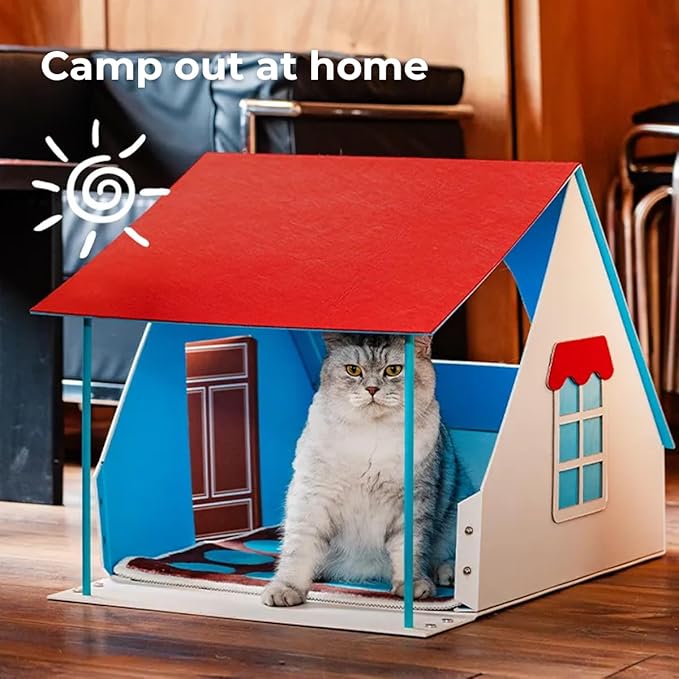 Cardboard Cat House Indoor Cat Bed Red Roof Cat Scratcher House Cat Playhouse Condo