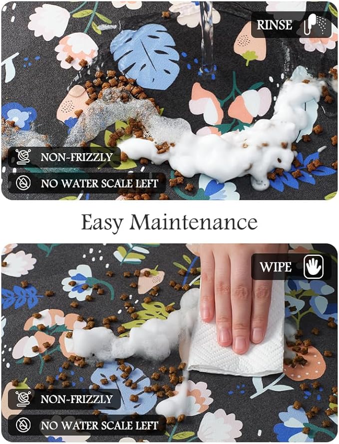 Pet Feeding Mat-Absorbent Dog Mat for Food and Water Bowl-No Stains Quick Dry Water Dispenser Mat-Dog Accessories Pet Supplies-Bowl for Messy Drinkers(DARKFLOWERS,23"x34"