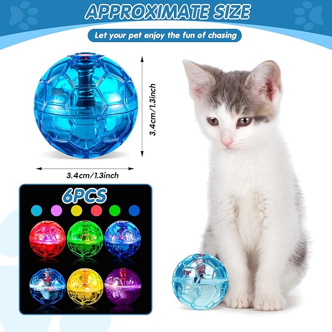 Sratte 6 Pieces Ghost Hunting Cat Ball Activated Cat Toy Motion LED Light Pet Balls Motion Dog Interactive Toys Pet Glowing Mini Running Exercise Supplies for Animals Activity(Colorful)