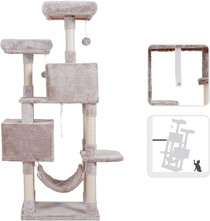 Hey-brother Large Multi-Level Cat Tree Condo Furniture with Sisal-Covered Scratching Posts, 2 Bigger Plush Condos, Perch Hammock for Kittens, Cats and Pets, Muchroom MPJ020MU