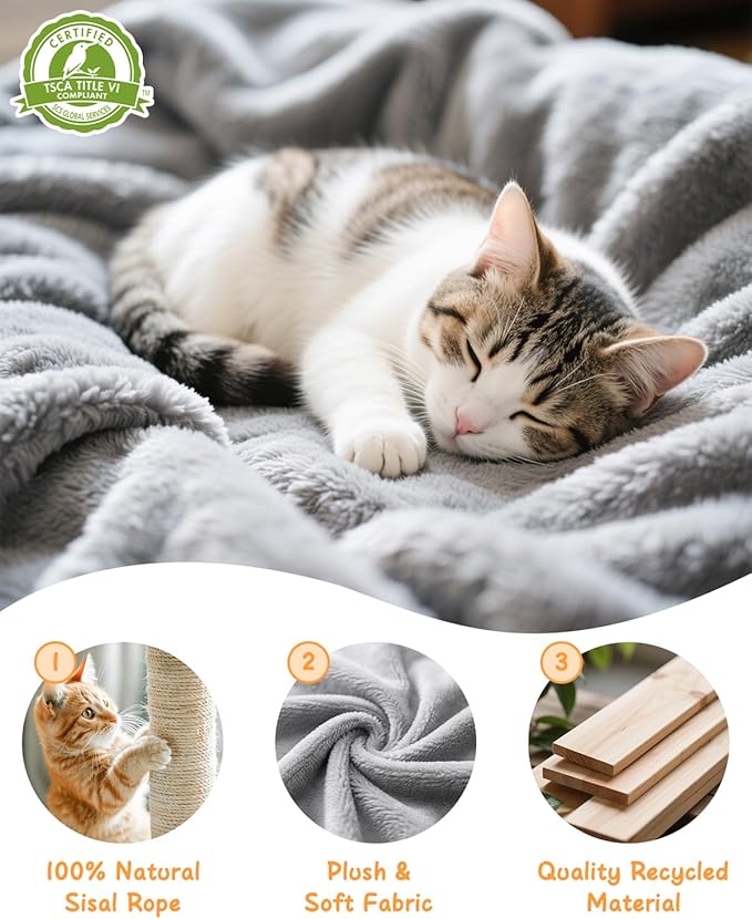 66in Multi-Level Large Cat Tree Tower for Indoor Cat/Kitties, Mordern Cat Tower with Sisal Scratching Posts, Condos and Hammock, Perches, Ramp for Climbing Heavy Duty