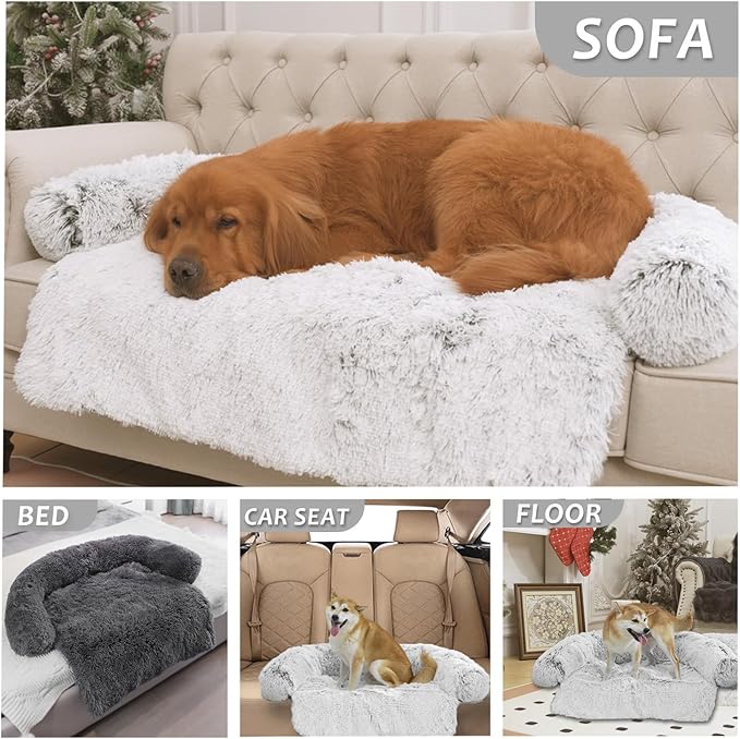 Calming Dogs/Cats Bed Mats, Dog Pad Washable Removable Couch Cover, Plush Long Fur Mat for Pets, Waterproof Lining, Perfect for Small, Medium and Large Dogs and Cats (Gradient Gray, 31"x23")