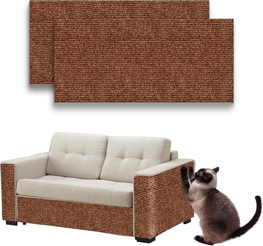 Cat Scratching Mat, Self-Adhesive Cat Scratching Carpet, Trimmable at Scratch Furniture Protector for Cat Tree Shelves, Cat Scratching Post Couch Protector (2PCS, Brown)