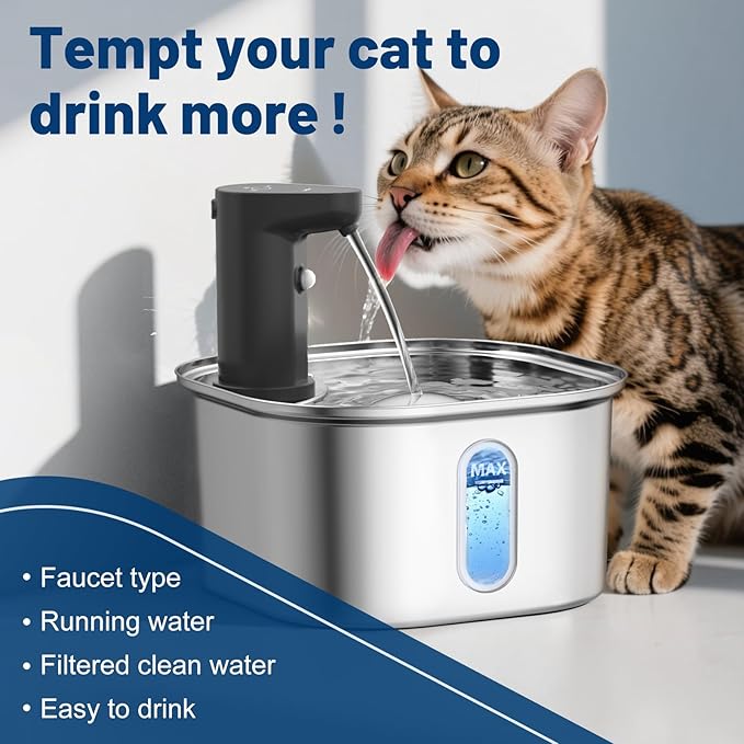 Wireless Cat Water Fountain Stainless 108oz 3.2L 5000mah Battery Operated Pet Fountain Cordless, Automatic Water Dispenser with Motion Sensor (Silver, Wireless Cat Fountain Stainless Steel)