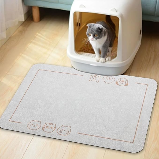YCT Cat Pet Food Mat - Non-Slip Bottom Absorbent Quick Dry Feeding Mat for Dogs and Cats - Pet Supplies, 16.9"x24" Beige