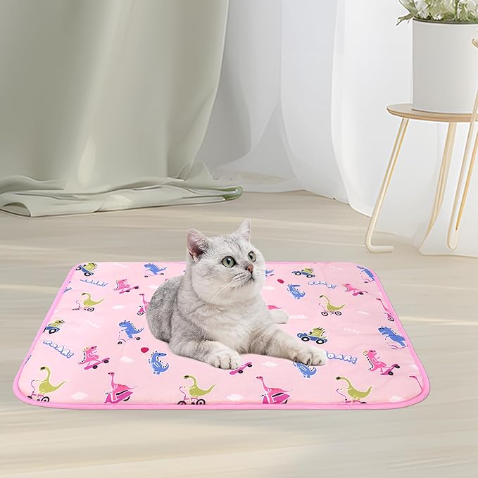NACOCO Summer Pet Cooling Mat - Cat Dog Cushion Pad Sleeping Cool Dinosaurs Comfortable Soft for Pets Kids and Adults(Pink Dinosaur, M)
