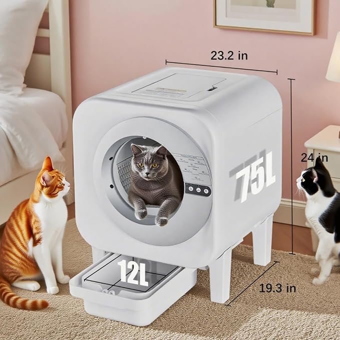 Self-Cleaning Cat Litter Box, Automatic Smart Litter Box with WiFi APP Control, Health Tracking & Odor Eliminator, Large Capacity for Multiple Cats, Safety Lock & Ultra-Quiet Operation