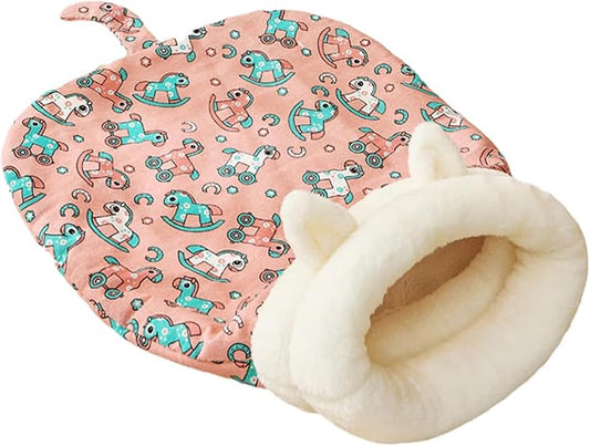 Cozy Sleeping Bag, Cozy Nest for Cats and Dogs, Soft Cat Dog Sleeping Bag, Cat Sleeping Bag for Indoor, Warm Nest for Indoor Cats&Small Dogs, Semi-Enclosed Design (Pink Pony(with Ear), Medium)