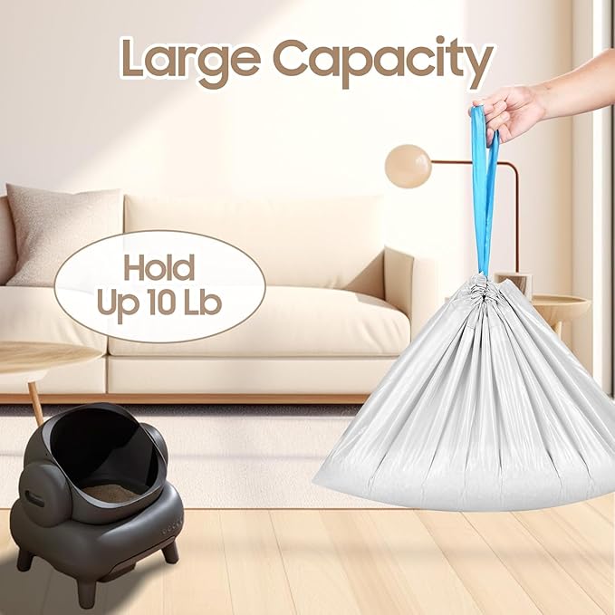 120 Count Cat Litter Replaced Waste Bags Liners for Neakas M1 Petpivot Autoscooper 11 and Similar Open-Top Self-Cleaning Cat Litter Box, Disposable Pet Wast Bags with Drawstring Heavy Duty Leak-proof
