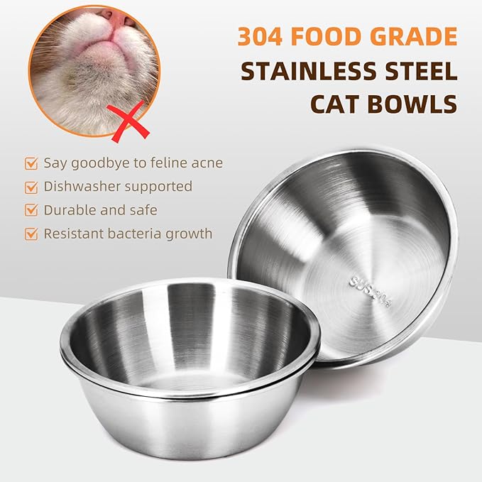 Elevated Cat Food Bowl,15°Tilted Stand Anti Vomiting Raised Cat Dishes for Food and Water,2 Stainless Steel Bowls,Non-Slip No Spill,Cats and Puppy