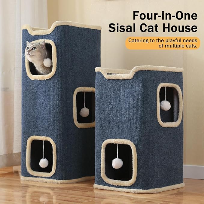 Cat House for Indoor, Multi-Level Cat Condo Foldable Cave Bed (3-Level)