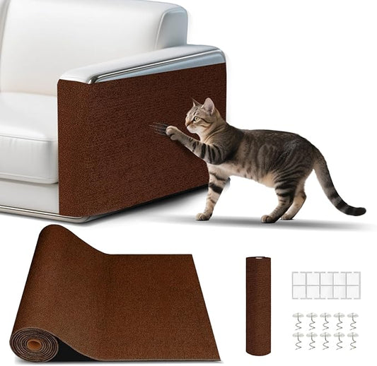 Cat Scratch Mat, Self-Adhesive Trimmable cat Scratch Furniture Protector for Couch, cat Scratch pad,cat Tree,DIY Climbing Carpet for Cat Tower Replacement Pads (Brown, 39.4" x 15.8")
