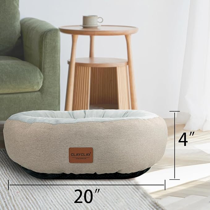Cozy Round Cat Bed – Soft, Comfortable Cushion for Cats & Kittens – Non-Slip, Machine Washable, Plush Sleep Bed for Cats, Ideal for Resting & Napping (Khaki & Small)