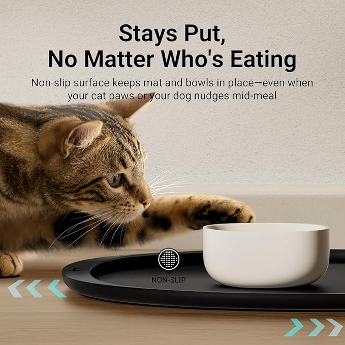 DownyPaws Dog Food Mats for Floors Waterproof, BPA Free Silcone Dog Bowl Mat, Non-Slip Pet Feeding Mat with High Raised Edge, Cat Placemat for Messy Drinkers, 24"×17", Black