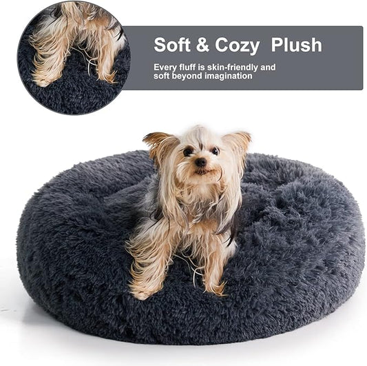 WNPETHOME Calming Dog Beds for Large Dogs, Anti-Anxiety Donut Large Pet Bed, Fluffy Faux Fur Plush Dog Bed,Warming Cozy Soft Round Pet Bed for Jumbo Dogs, Cat Cuddler Cushion Bed
