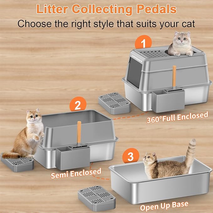URPOWER Stainless Steel Cat Litter Box with Lid Extra Large Enclosed Litter Box for Cats Non-Sticky Metal Pan with High Sided Enclosure & Scoop, Front & Top Entry, Anti-Leakage, Easy Cleaning
