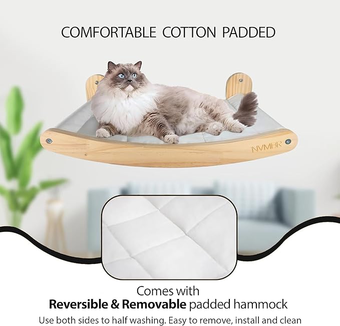 NVMBR Cat Shelves Hammock Lounge with Sisal Stairs Set, 16 inch Stud Design, Easy Install Mounts, Holds up to 33 lbs Climber Indoor Perches for Walls, Furniture and Beds