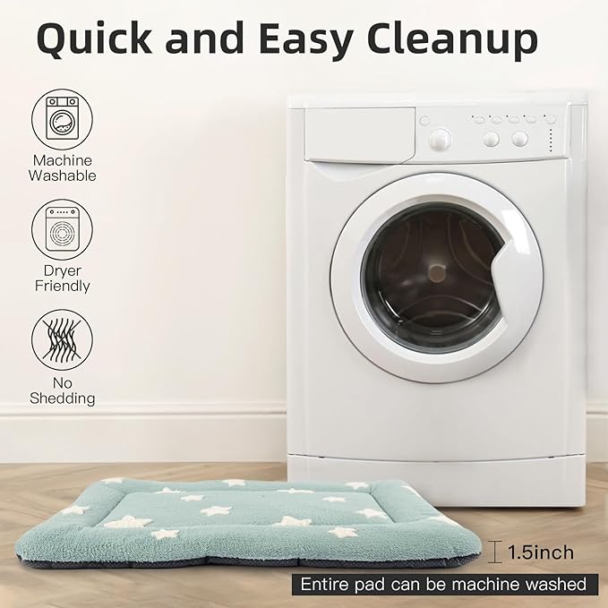 Mora Pets Dog Crate Pad Kennel Dog Bed Mat for Medium Dogs Washable Cute Star Pet Bed for Cage Ultra Soft Flat Puppy Cat Kitten Cushion for Sleeping Anti-Slip Blue 30 x 19