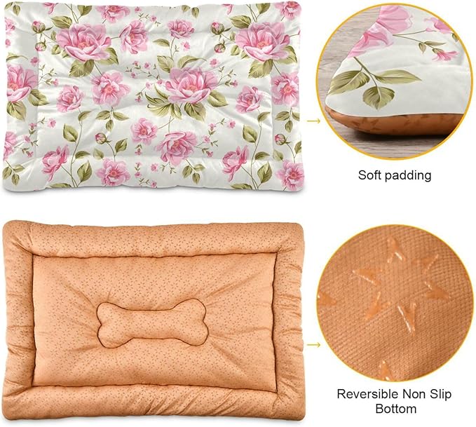 Rose Flower Floral Pet Bed Cute Dog Bed Mat Absorbing Non Slip Pad Pet Sleeping Mat for Small, Medium, and Large Dogs Puppy Cat 24 in x 18 in