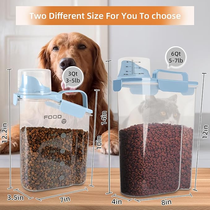 Dog Food Storage Container, Upgraded Large Nozzle BPA-free, 8-12 LBS Plastic Pet Food Storage Containers, With 4 Sealed Clasps, 1 Measuring Cup and Handle (1, Elegant Blue, 5L)