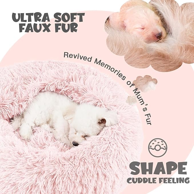 Himax Dog Beds for Small Dogs&Cats, Comfort Dogs Beds with Blanket Attached, Calming Anti-Anxiety Fluffy Dog Bed Washable (20"/26"/35") Pink