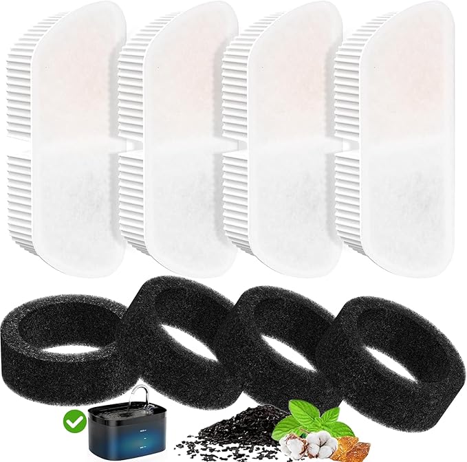 Cat Water Fountain Filters for 84oz/2.5L Petilog Pet Water Dispenser Fountain (4 Filters& 4Sponges)