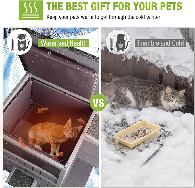 Cat House Outdoor Insulated Feral Cat Shelter for Winter