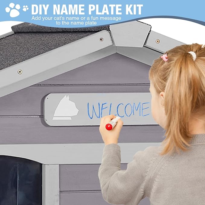 Insulated Outdoor Cat House with Balcony Weatherproof Kitty Shelter with Insulated Liner Large Feral Cat Shelter with Escape Door