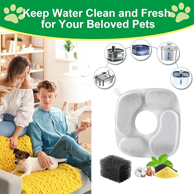 Cat Water Fountain Filter,Pet Fountain Filters compatible with Veken 67oz/2L, 95oz/2.8L and 135oz/4L Dog Water Dispenser,8 Set Cat Fountain Filter Replacement