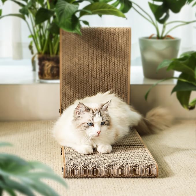 Cat Scratcher, Cat Scratching Post, Cardboard Cat Scratching Board with Ball Toy, Large Vertical L Shape Cat Scratcher Scratch Pads Toys for Indoor Cats, Catnip