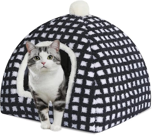 Cat Bed Cave for Indoor, Suitable for Cat Dome Bed, Hideaway Bed for Indoor Cats with Removable Mattress for Kittens.Cat Tent House for Dual Use (17"x17")