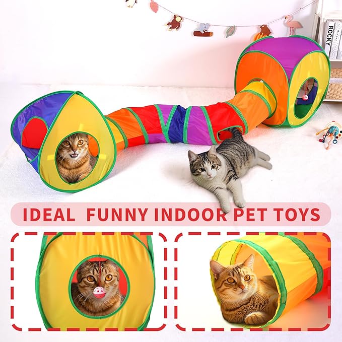 Coolcandy Cat Tunnel & Interactive Cat Toy Indoor, Cube Tent Shape Tunnel Toys for Indoor Cats, Collapsible Interactive Peekaboo Cave with Play Ball, for Multi-Way Play & Small Animals