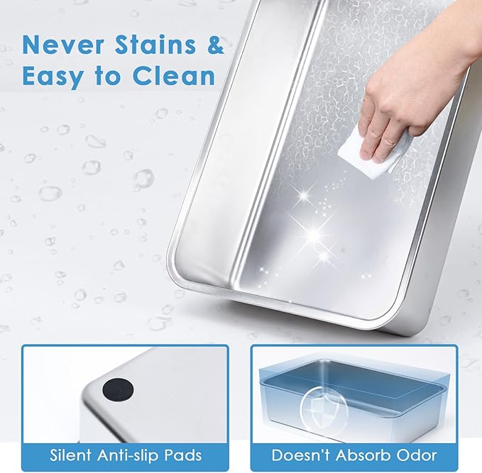 Top Entry Cat Litter Box with Lid, Stainless Steel Extra Large Enclosed Cats Kitty Litter Pan Easy Cleaning, XL Metal High Side litter Boxes Tray, Cat Box Enclosure, Never Absorb Odor or Rust