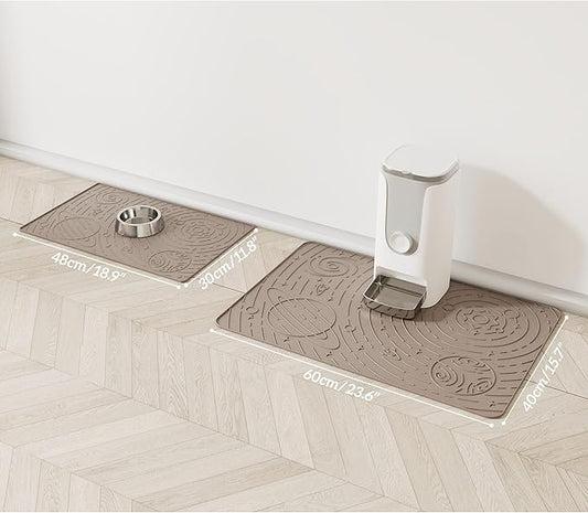 OHMO Dog Food Mat, Silicone Waterproof Cat Food Mat, Non-Skid Spill Proof Pet Feeding Mat for Food and Water, Easy to Clean Dog Placemat(Beige, 18.9" x 11.8")