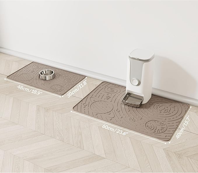 OHMO Dog Food Mat, Silicone Waterproof Cat Food Mat, Non-Skid Spill Proof Pet Feeding Mat for Food and Water, Easy to Clean Dog Placemat(Beige, 23.6" x 15.8")