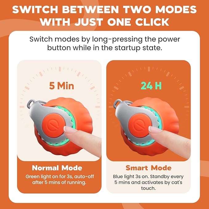 Interactive Cat Toy for Indoor Cats, Two Speed Smart Automatic Cat Toy Moving Ball with Tail, 2 Pack Rechargeable Motion Activated Cat Toys for Bored Indoor Adult Cats(Orange & Blue)