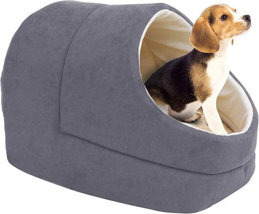 4 in 1 Self Warming Burrow Cat Bed, Pet Hideway Sleeping Cuddle Cave (Grey-2)