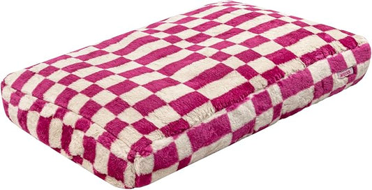 DBD3001H-L Mabel 41" x 25.5" Designer Modern Ultra Soft Reversible Plush Rectangular Pet Bed with Washable Cover, Raspberry Check