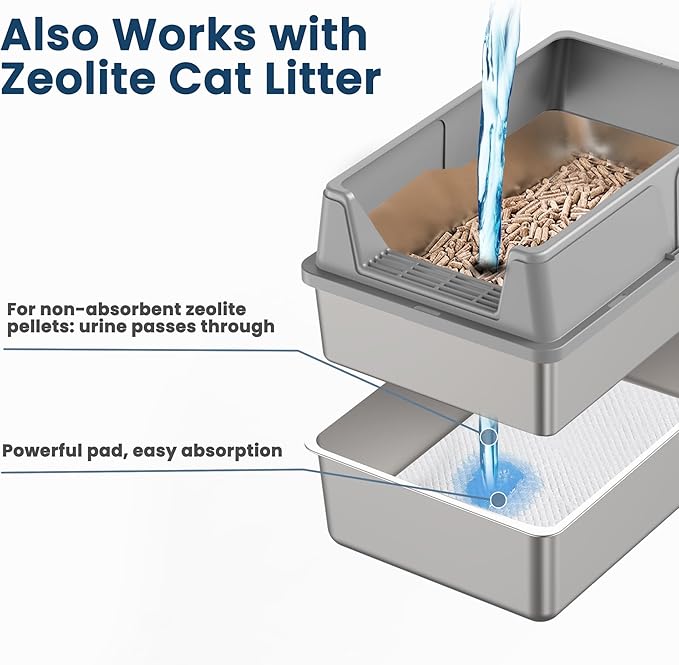 23.6" x 15.7" x 14.7" TIUUBT Stainless Steel Sifting Litter Box for Pine Pellets, XL Sifting Cat Litter Box with Sifter, High Side for Big Cats, Anti-Leakage, Odor Control, Includes Scooper
